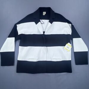 Anne Klein Color Block Sweater Jacket Women's Medium Black White‎